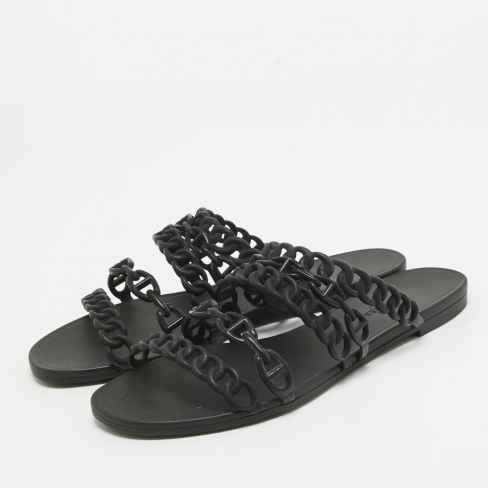 Hermes Black Sandals Woven Design Flat Slides. Chain d'Ancre Flat Slides Size 36 - Picture 4 of 6